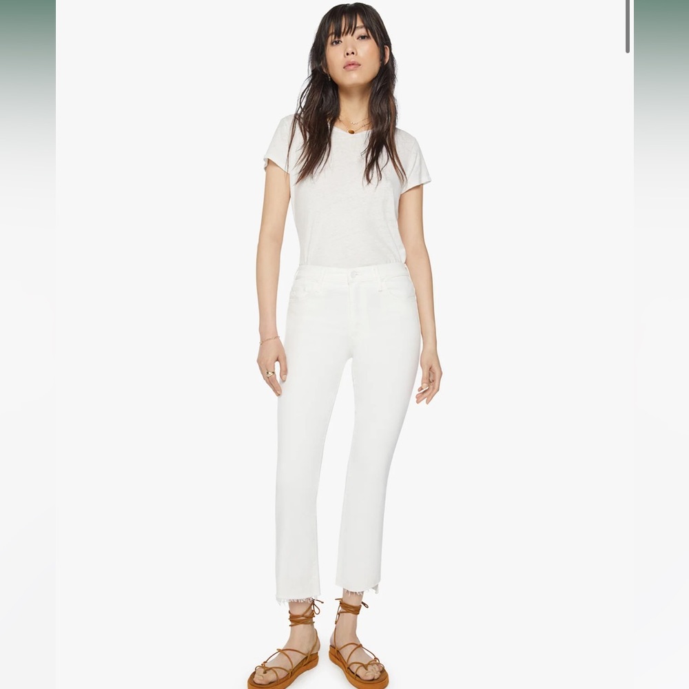 MOTHER The Insider Crop Step Fray Jeans Fairest Of Them All White Sz 25